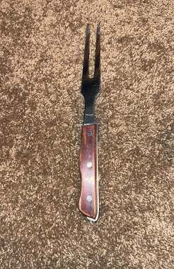 Vintage Maxam Stainless Steel Meat Carving Fork 2 Prong Wood Handle Japan 11”